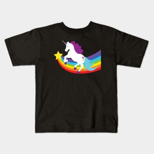 White Unicorn with Rainbow and Stars Kids T-Shirt